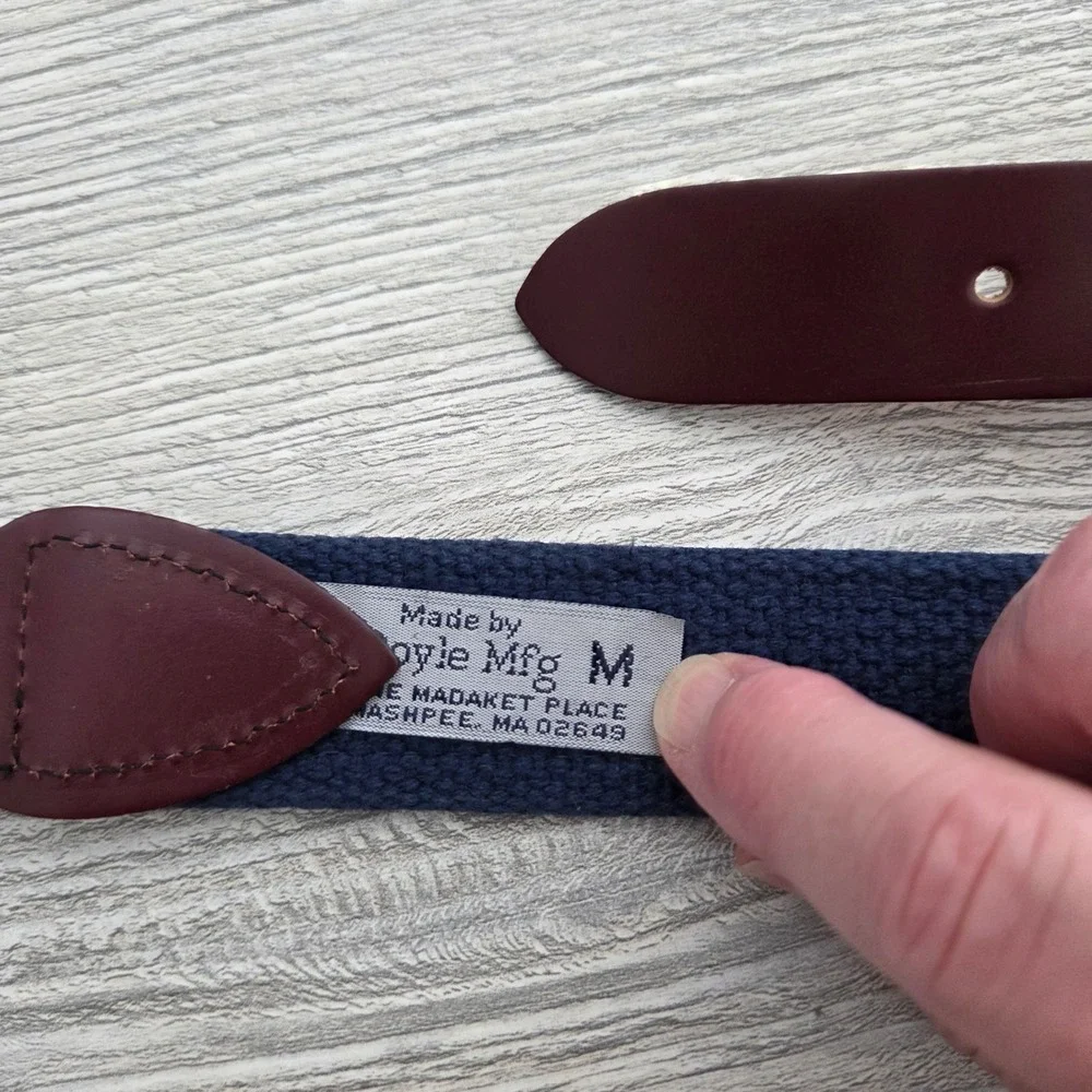 Notre Dame Belt Navy Blue Leather Canvas Embroidered Mens Medium